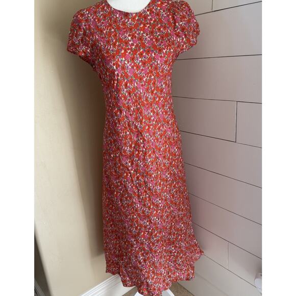 J Crew Dress 8 Womens Short Sleeve Gwyneth Cupro Blend Slip Floral Spring Sheath - Picture 2 of 7